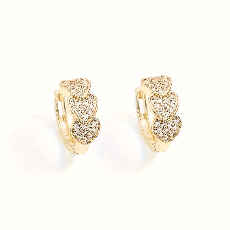 

1 Pair Of 3 Heart-shaped Earrings With Shiny Zircon Copper Retro Elegant Style Earrings Trendy Ladies Gifts.