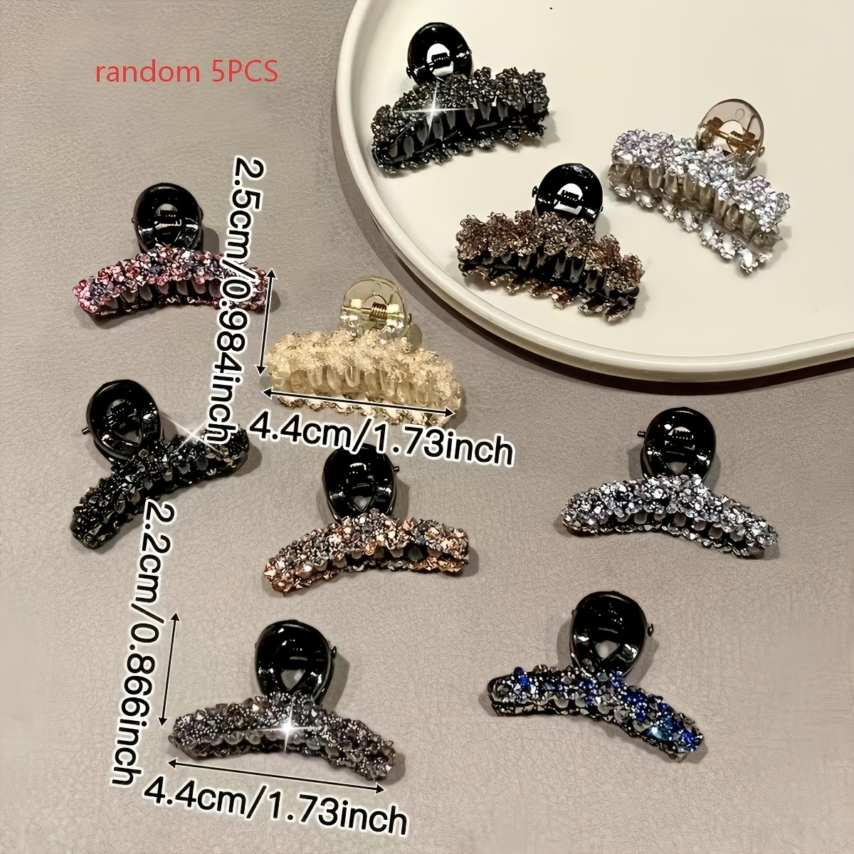 TEMU Set casuale da 5 fermagli per capelli da donna con strass multicolore, accessori da donna in stile retr簷 elegante, adatti per vacanze e uso ,