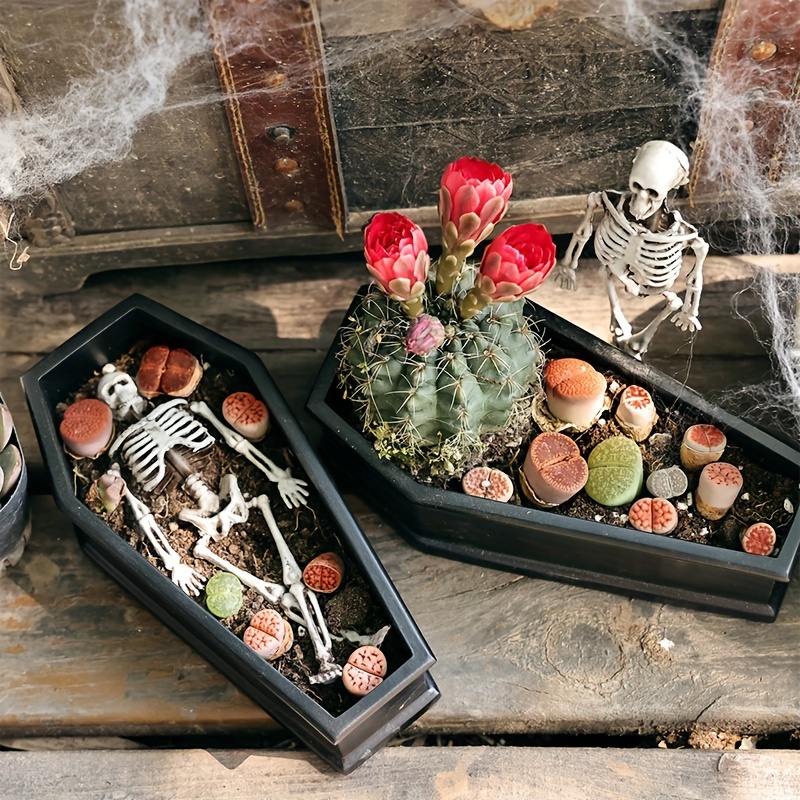 

Vintage Resin Coffin Planter - Mini Coffin Succulent Pot For Bonsai Planting, Creative Unique Flower Container With Drainage Hole, Lightweight Lacquered Finish Indoor Use, Tabletop Decor - Set Of 1