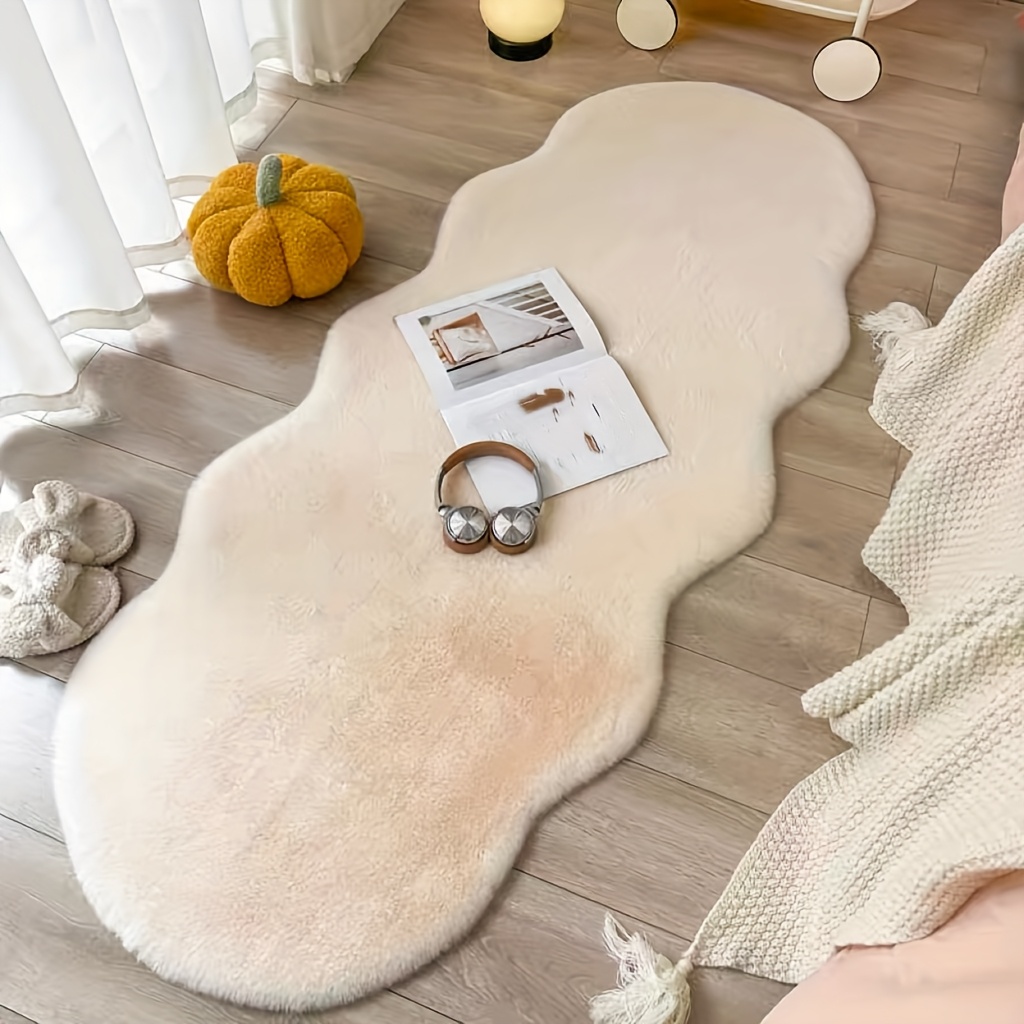 1pc Faux Rabbit Plush Material Irregular-shaped Rug Mat, Sofa Cushion, Throw Pillow, Christmas Decoration, And Multi-functional Mat. And Delicate Cream-style Soft Mat Suitable For All