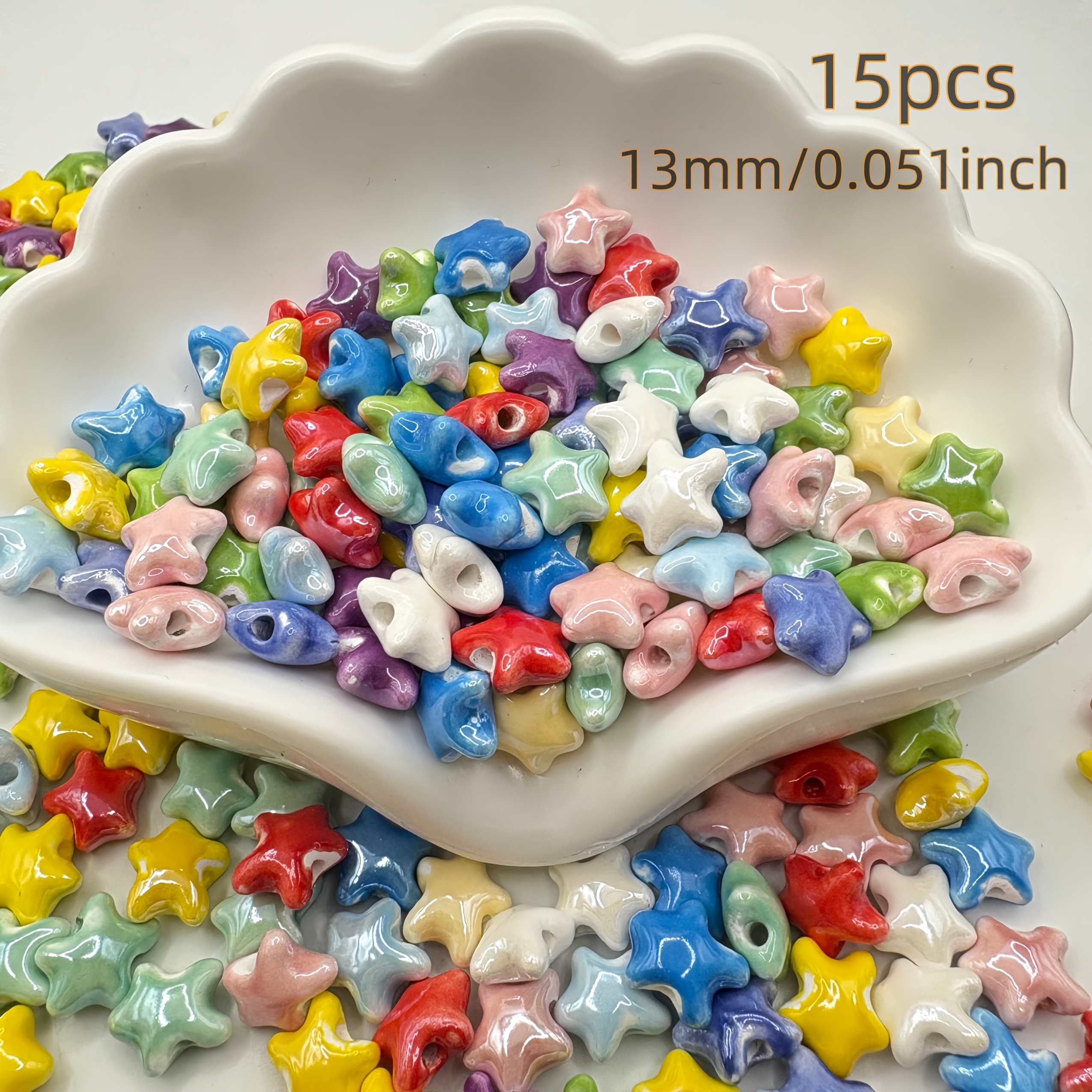 TEMU 15 pezzi di perline di ceramica a forma di stella colorate da 13 mm - Perline in ceramica cinese adatte per di gioielli, per decorare collane,