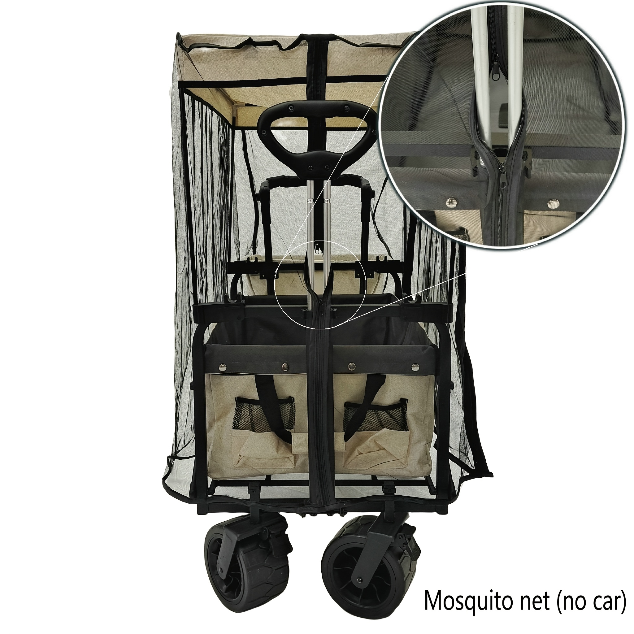 [Mosquito-Proof Wagon Cover] Black Polyester Mesh Folding Utility Wagon Insect Net Cover | Multifunctional Garden Cart Accessory Mosquito Net - Outdoor Adventure Protection Mosquito-Proof Cover, Zipper Closure, Woven, Non-Waterproof, Camping Gear for All Season