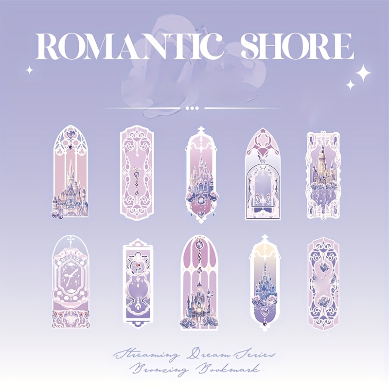 Image of 10pcs/bag Shell Light Pvc Bookmark Streaming Dream Theme Shiny Castle And Pattern Ins Fresh Reading Bookmark Party And Holiday Gifts , Back To School