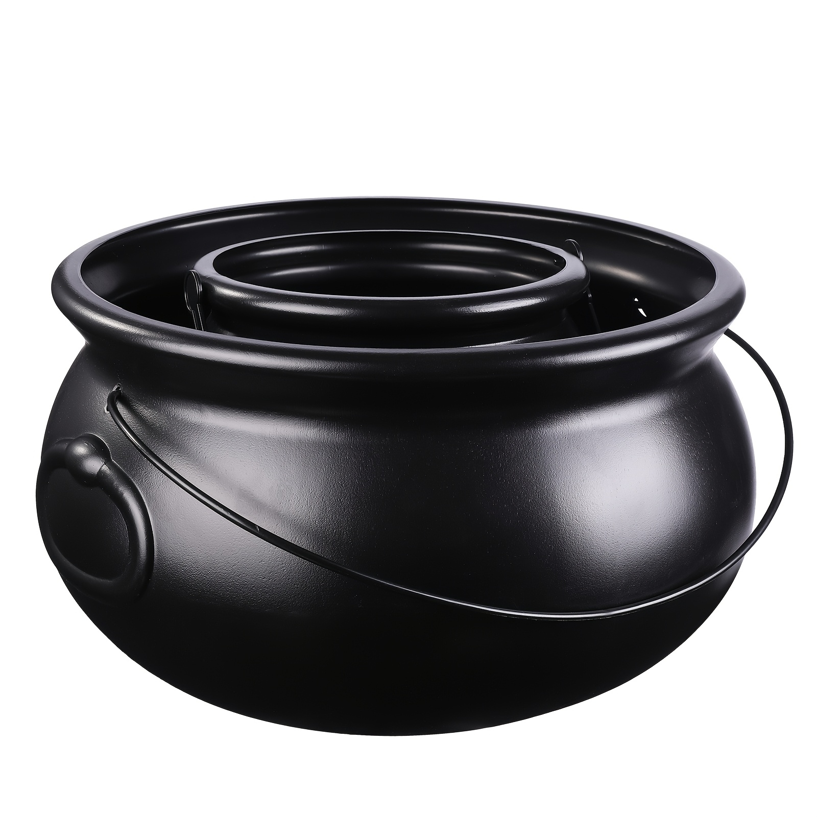 Image of 2pcs For Halloween Large Cauldron, 32cm X 19cm, Black Plastic Witch Cauldron Kettle Pot Holder For Halloween Party Favors Decor