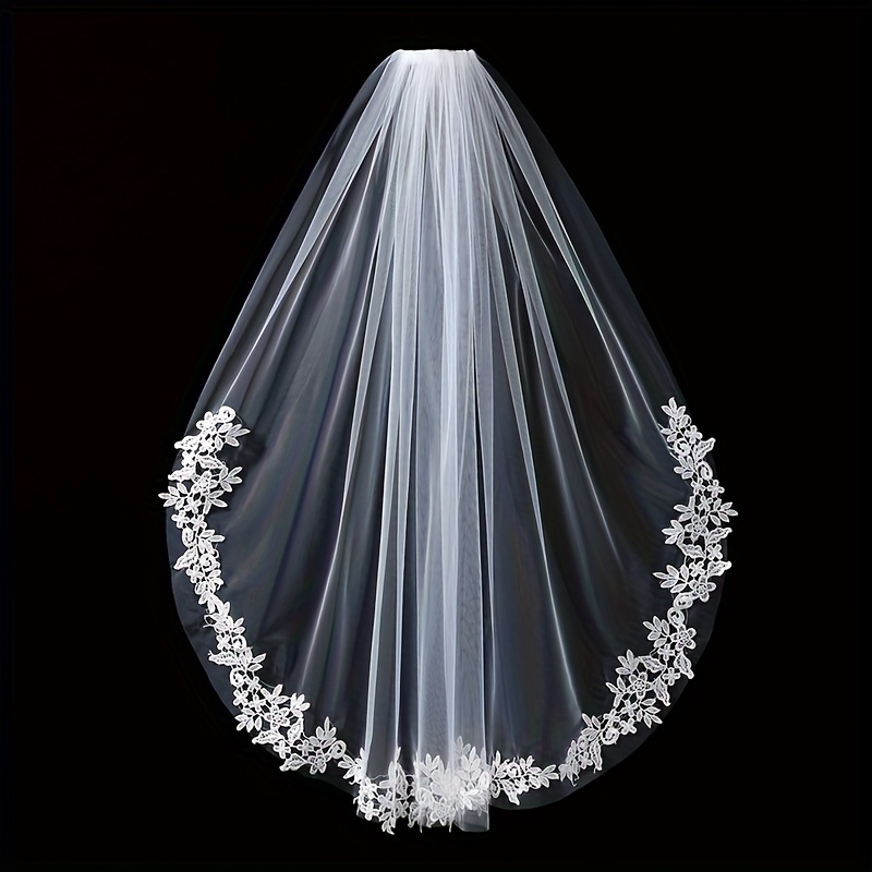 TEMU 1pc White Bridal Veil, Length 35.43 Inches Headpiece, Bridal Master, Wedding Dress, Headwear, , Retro Style, , Lace, Plain Yarn, Proposal
