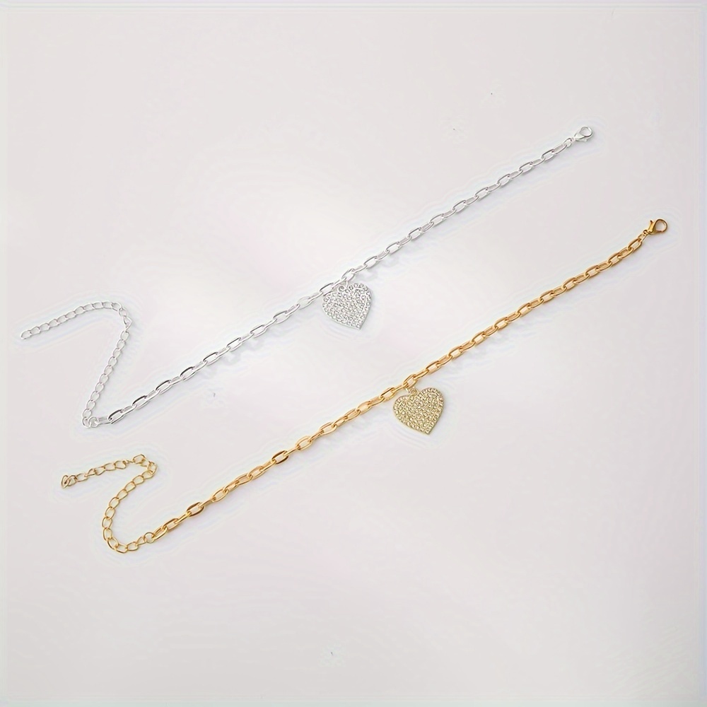 Rhinestone Love Heart Pendant Anklet Niche Design Alloy - Temu New Zealand