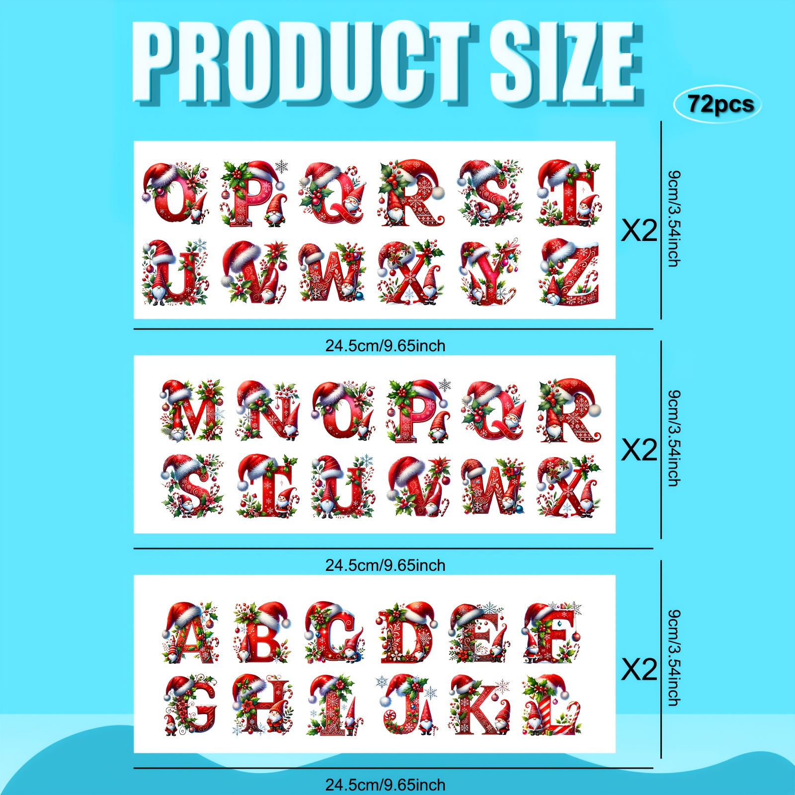 TEMU 72pcs Red Santa Hat 26-letter Alphabet Combination Themed Keychain Transfer Paper - Festive Atmosphere, Vibrant, Waterproof Uv Dtf Transfer With
