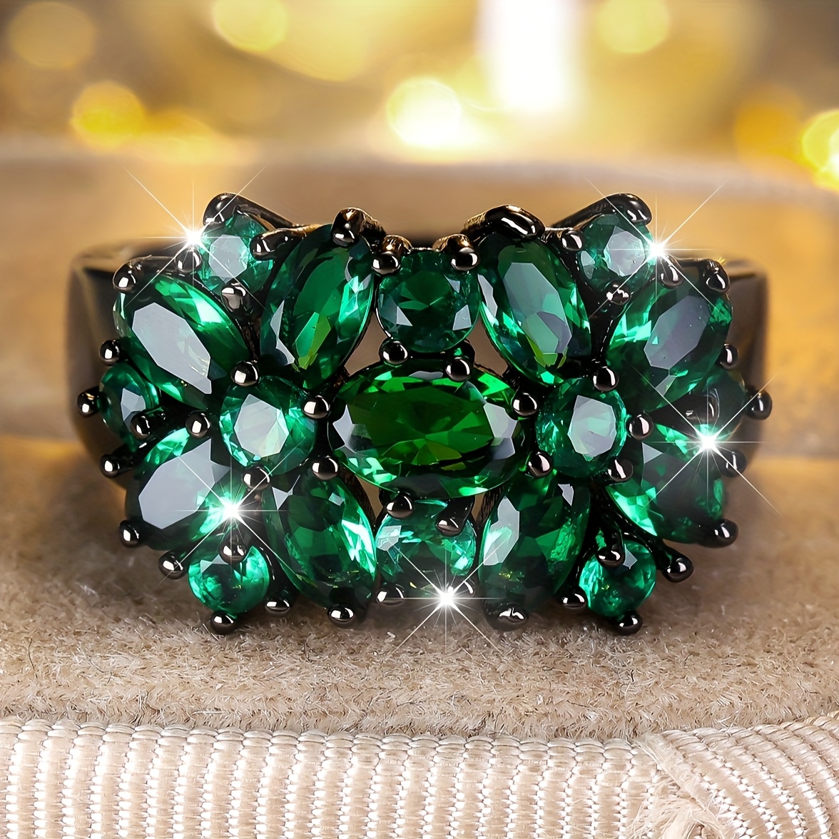 womens elegant bohemian wide band ring with emerald green black   zirconia   gunmetal plated statement jewelry for   casual attire luxury   year round   1