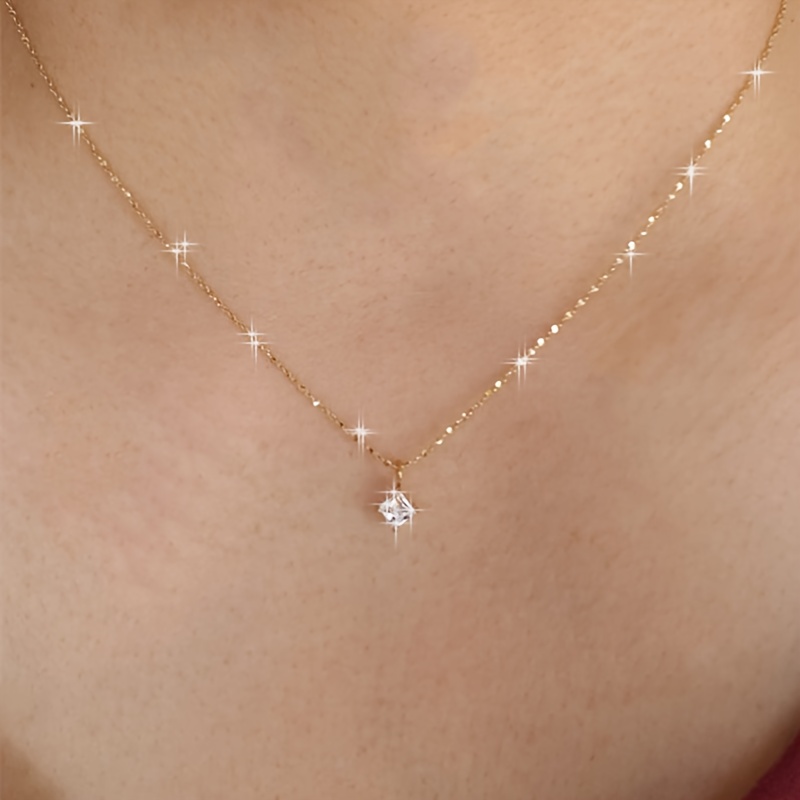 A Easy And Luxurious Square Inlaid Zirconia Pendant | 2025 New Model - Stainless Steel Material, Waterproof And Sweatproof | Suitable for Daily Commute, Dating, Party, Banquet - Wear with Small Dress | Gift for Girlfriend, Friend, Bestie