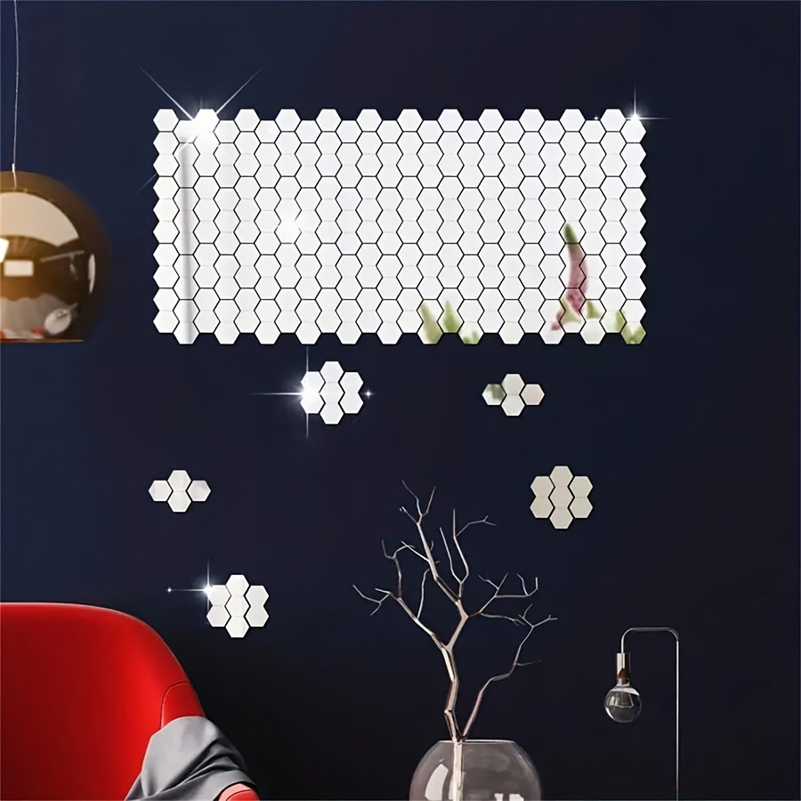 Image of 45pcs 3d Hexagon Acrylic Mirror Wall Sticker Decoration Wallpaper Self-adhesive Removable Decorative Wall Sticker For Bathroom Toilet Dormitory Classroom Restroom Office Gym
