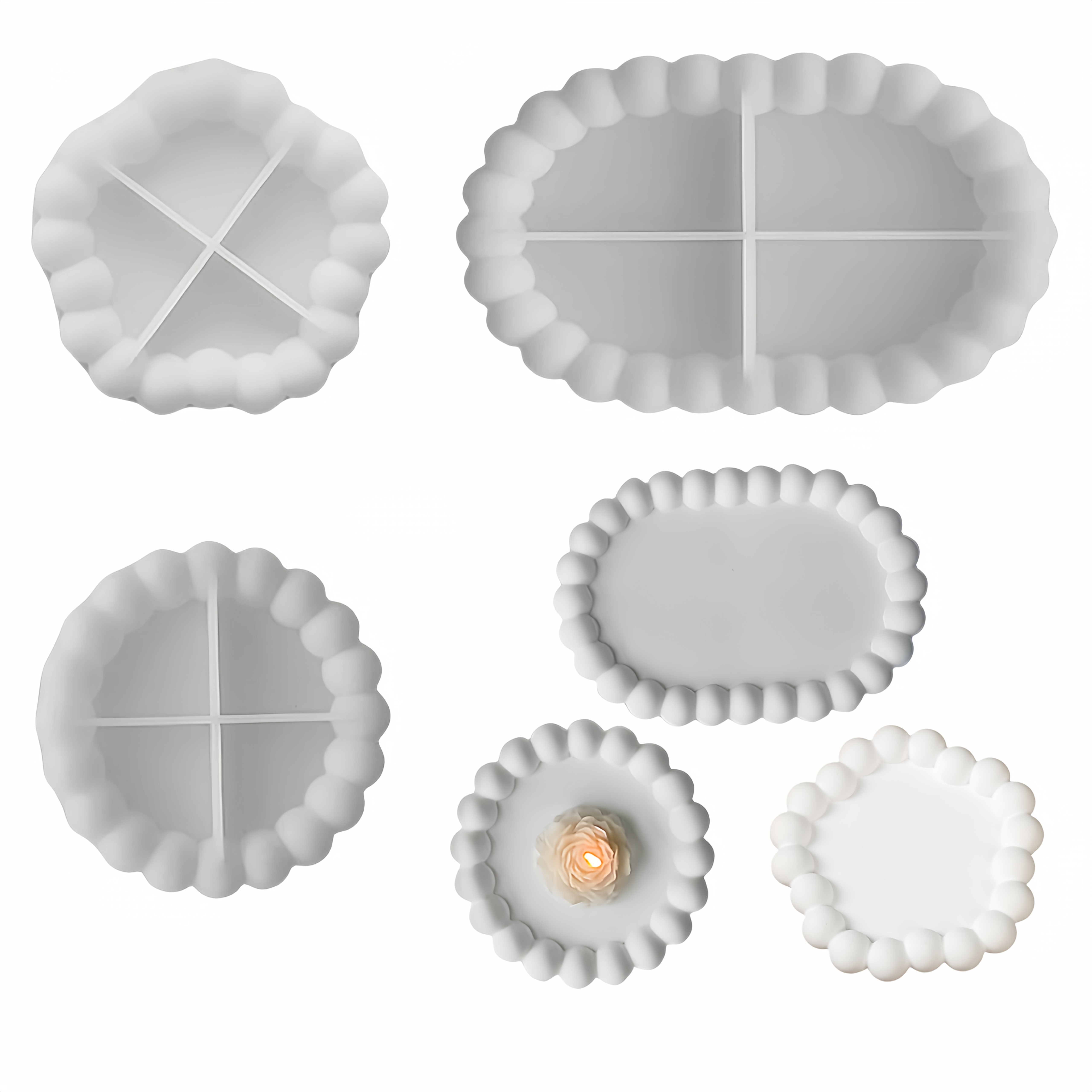 Lot De 2 Moules En Silicone Pour Plateau - Rond Et Ovale, 21x16cm Et 21x13cm, Pour Béton, Résine, Cire DIY - 7