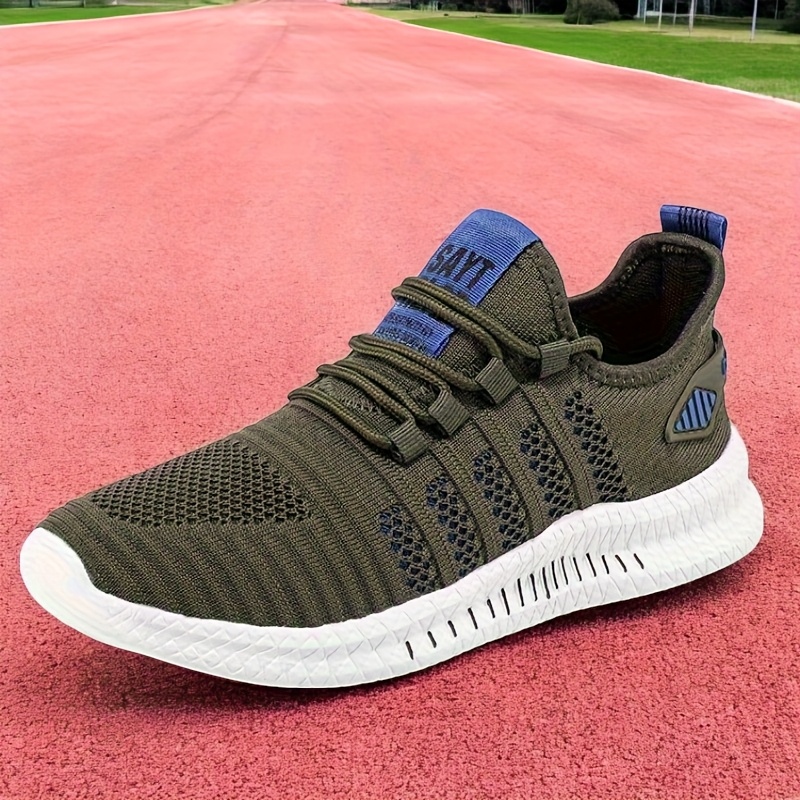 Image of Sneakers, Men's Breathable Lightweight Tennis Shoes - Sporty , Solid Color & Striped Pattern, Suitable For Hiking, Daily Wear & Ball Games, Lace- With Low-top Lining, Fabric Insole
