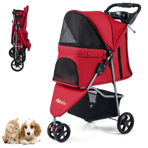 one click folding 3 wheel travel cart for pets dog stroller cat carrier pram trailer pushchair