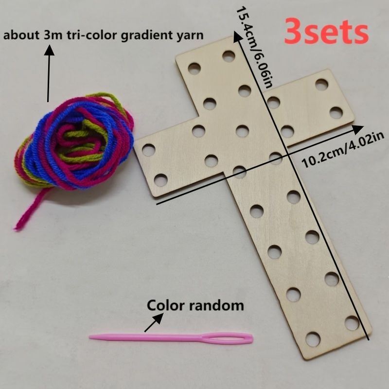 1/3 Set Handmade Easter Cross Crafts Wooden Craft Ornaments Yarn Weaving Board Easter Decorative Hanging Pieces Includes Cross Yarn Loops And Plastic Weaving Needles Random Color