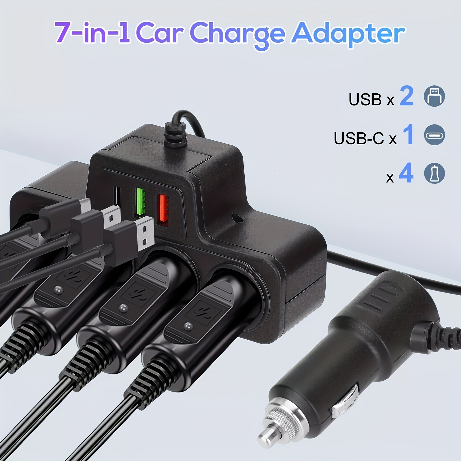 4 in 1 car charger adapter 120w fast charging multi port vehicle usb type b female to male connector 36v operating voltage no battery car plug details 3