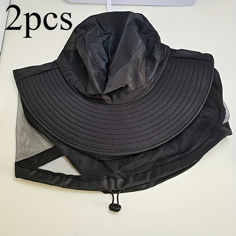 TEMU 2pcs Mesh Insect Repellent Outdoor Hat, Large Brim Climbing Travel , Outdoor Fishing Outdoor Hat