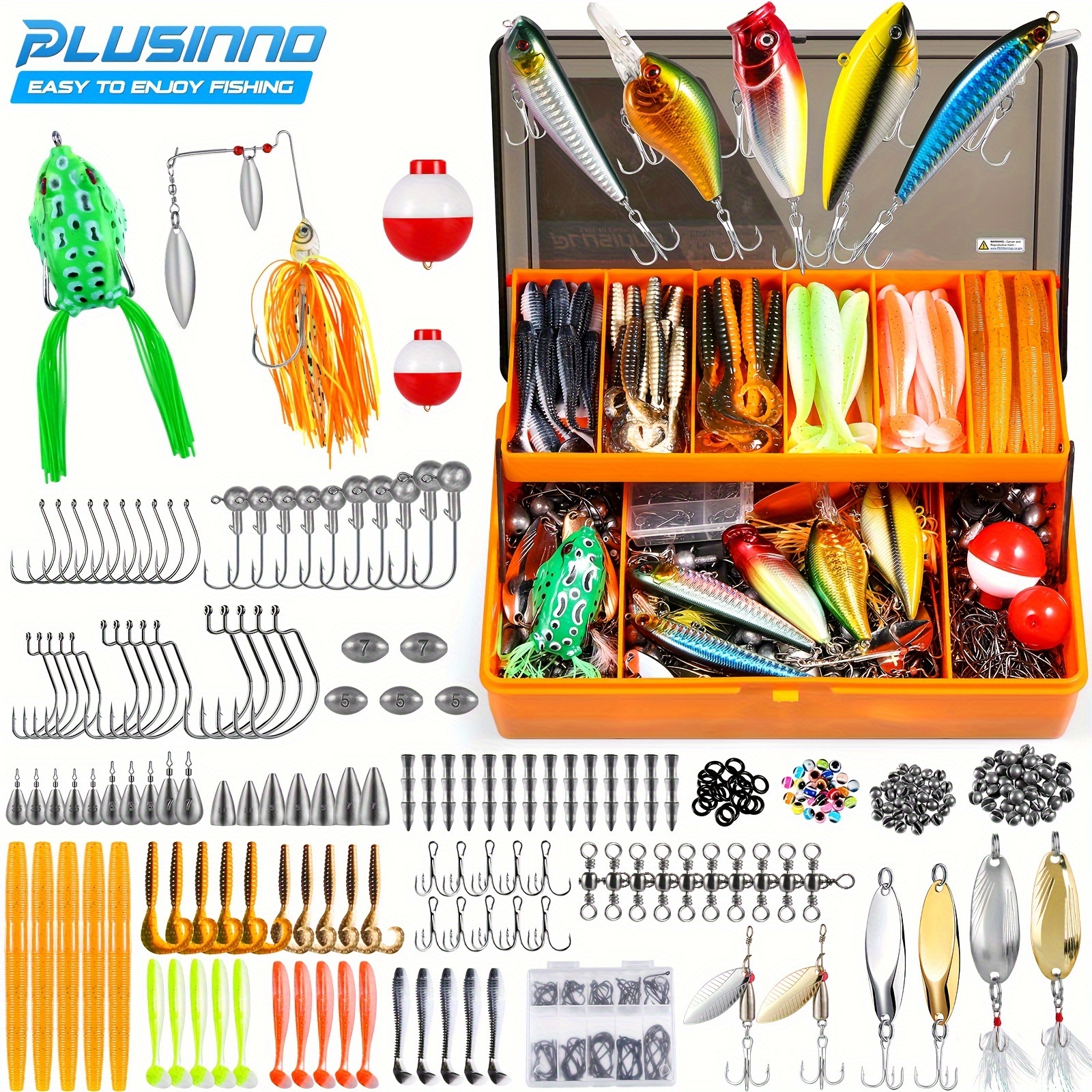 

Plusinno 404 Pcs Fishing Lures, Fishing Tackle Box With Tackle Included, Crankbaits, Hooks, Weights, Other Accessories, Fishing Lure Gear Equipment Kit Gift For Men Freshwater Bass