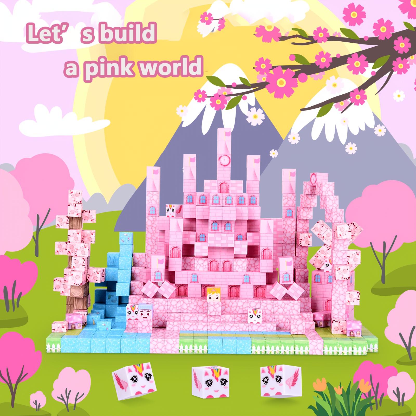 100pcs Sakura Snow Castle Magnetic Building Blocks Set