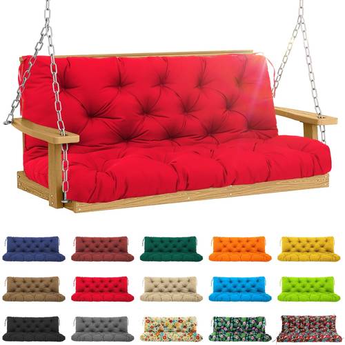 outdoor porch swing cushions waterproof patio swing cushions 3 seater replacement with backrest and ties thicken 5 inch swing bench cushions replacement for outdoor furniture lawn garden red 60x40x5inch