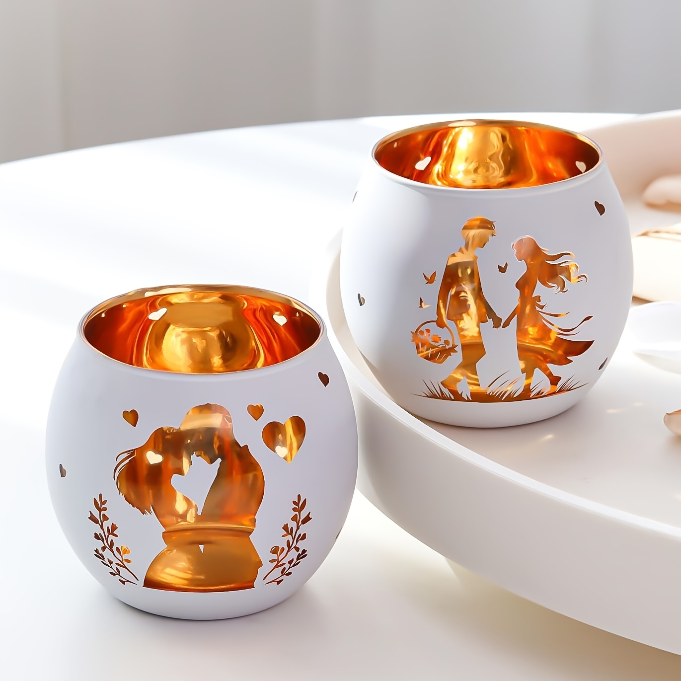 Image of 2pcs Nordic Candle Holder Set, Couple Silhouette Design, Contemporary Style Glass Tealight Holder For Romantic Wedding Valentine's Day Bar Party For Home Decor - Gift For Home Table Centerpiece