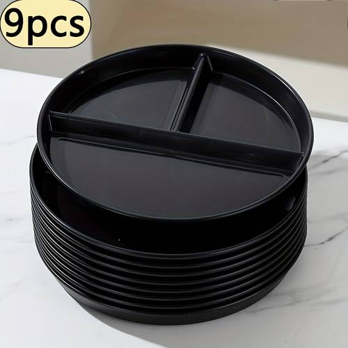3 7 9pcs adult plates suitable for restaurants three compartment round plastic personal plates reusable and dividers reusable picnic plates salad plates dishwasher safe reusable dinner plates