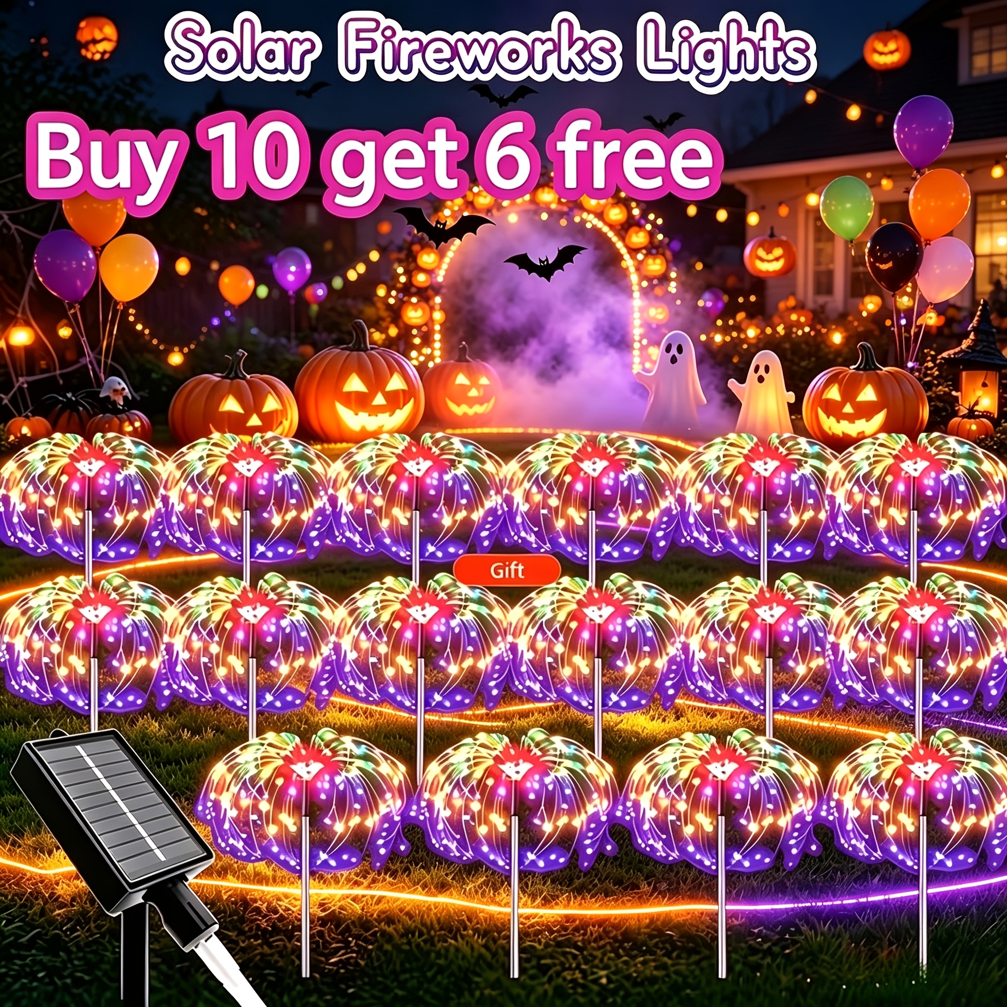 TEMU 16pcs Set Of Solar Outdoor Lights, Including 12/8/4pcs Of Led Display, Halloween Decorative Lights, Ip65 Waterproof Garden Lights, Suitable For