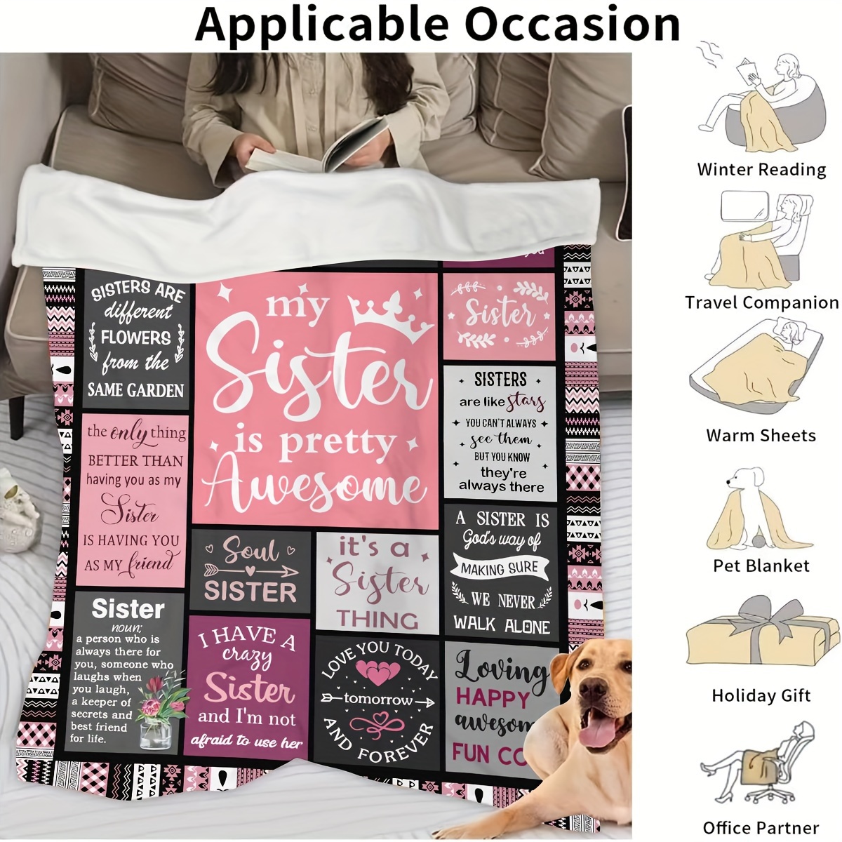 1pc sister gifts sister birthday gifts best friend birthday gifts for women little sister blanket   christmas thanksgiving gifts for bed couch chair details 0