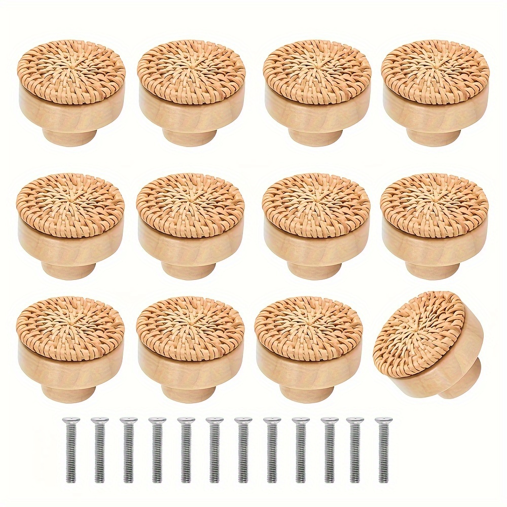 

12pcs Drawer Knob, Cabinet Knob, Rattan Woven Handle, Kitchen Cabinet Handle, Cabinet Bathroom Door Knob, Drawer Dresser Hardware Shell