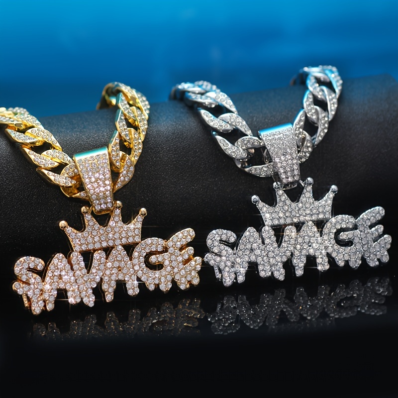 

1pc Of Savage Pendant With Ice Cuban Chain Miami Necklace For Men And Women Hip Hop Pendant Choker Necklace Jewelry Gift