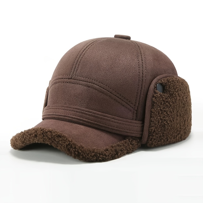 TEMU Casquette Trapper Vintage pour Homme, Doublure en Polaire Chaude Hiver avec Rabat d'Oreille, Chapeau Ushanka Coupe-Vent Résistant au Froid pour