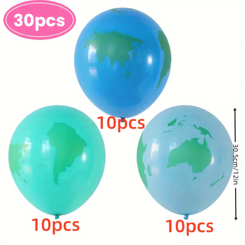 Image of 12/30pcs Earth Balloons Set, Blue And Green Balloons, Balloon Blue Green Teal World Map Printed Latex Balloon For Travel Theme Space Theme Day Decoration Teaching Supplies
