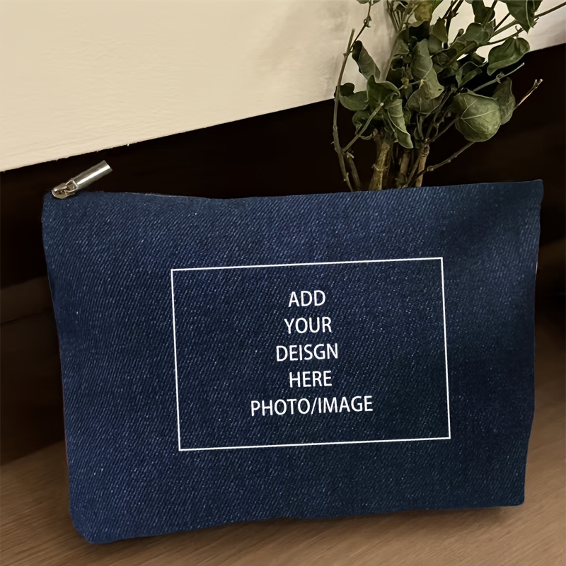 TEMU Custom Denim Toiletry Bag, Self- Photo/text/logo Fashionable And Durable Storage Bag, Convenient Zipper Closure, Multi-functional Pouch - Ideal