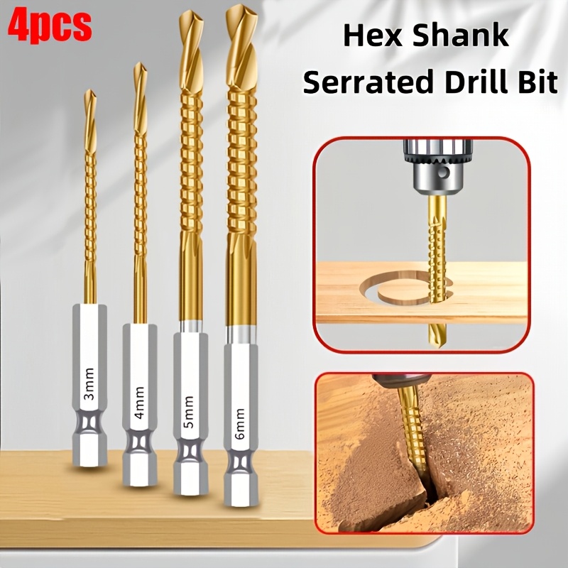 TEMU Steel Twist Drill Bit With Saw Teeth And Flutes, 1/4" Universal Hex Shank Compatible With Hand Drills. A Versatile Tool For Drilling, Cutting,