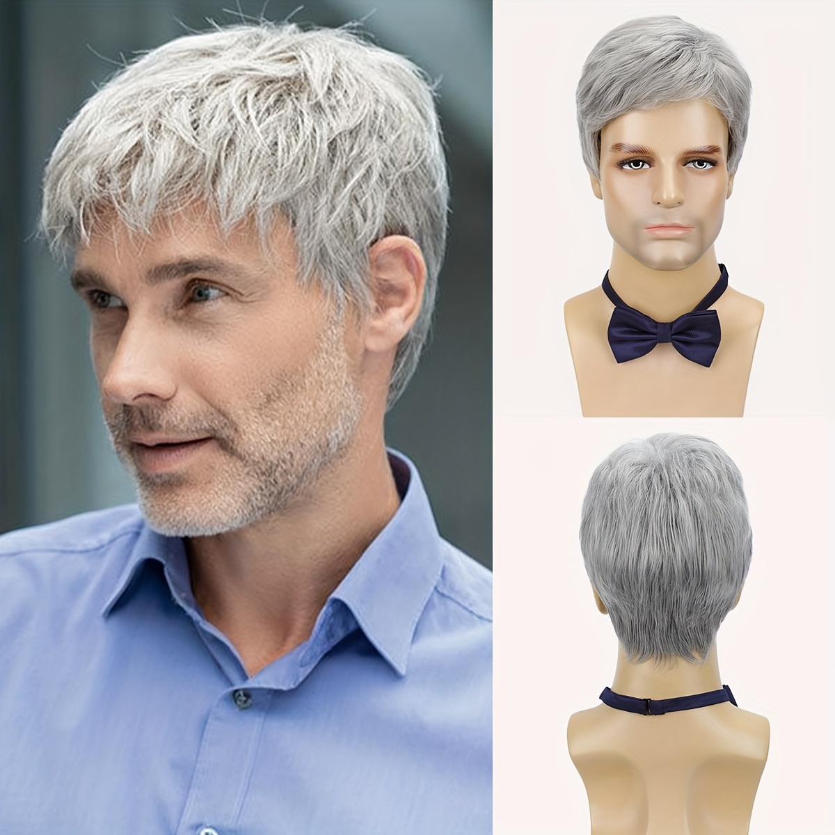 

Men's Silvery Gray Short Layered Wig - Heat Resistant Synthetic Hair For Daily Wear, Parties &