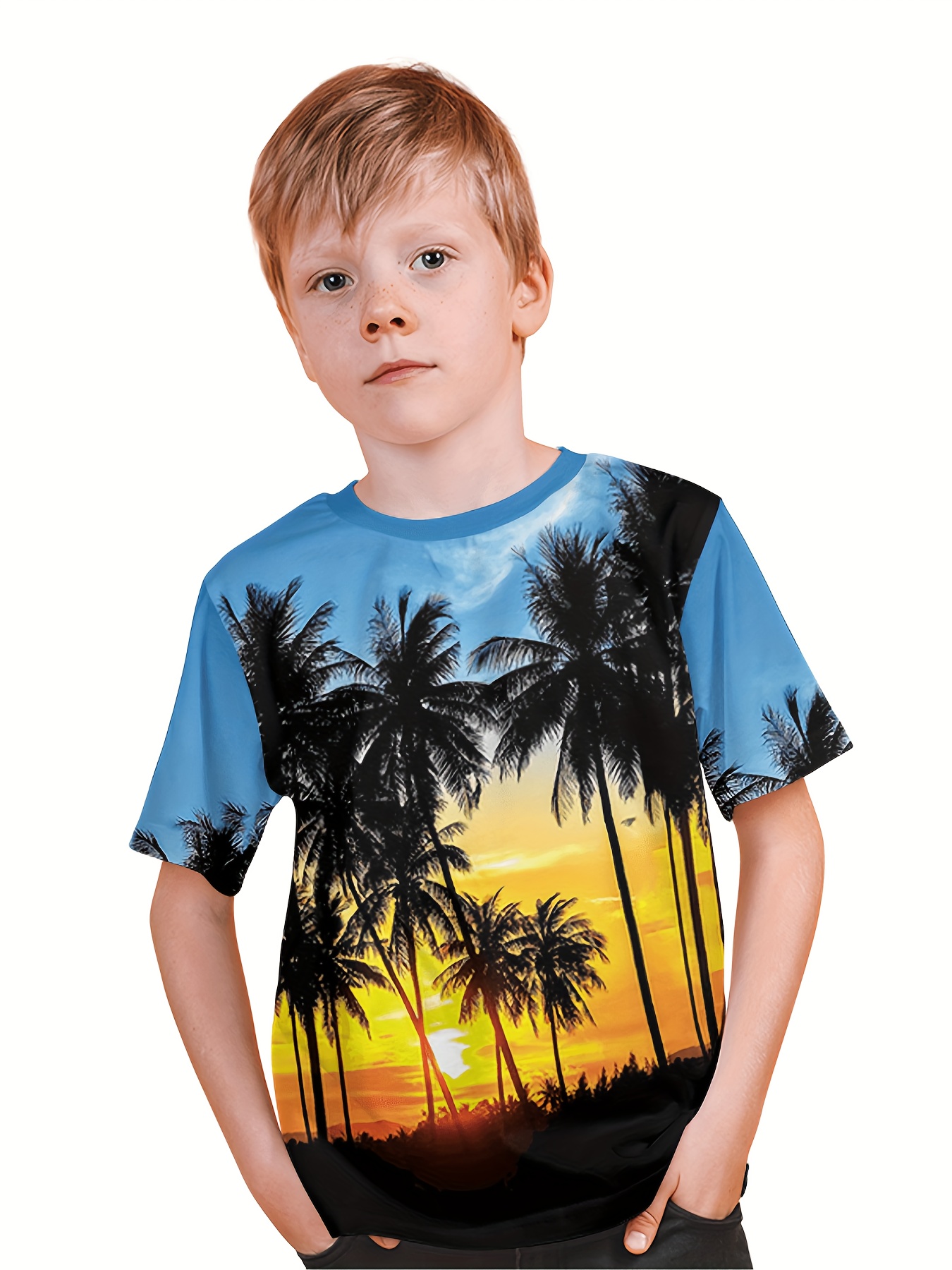 Coconut Tree 3d Print T shirt Tees Beach Boys Casual Short - Temu Australia