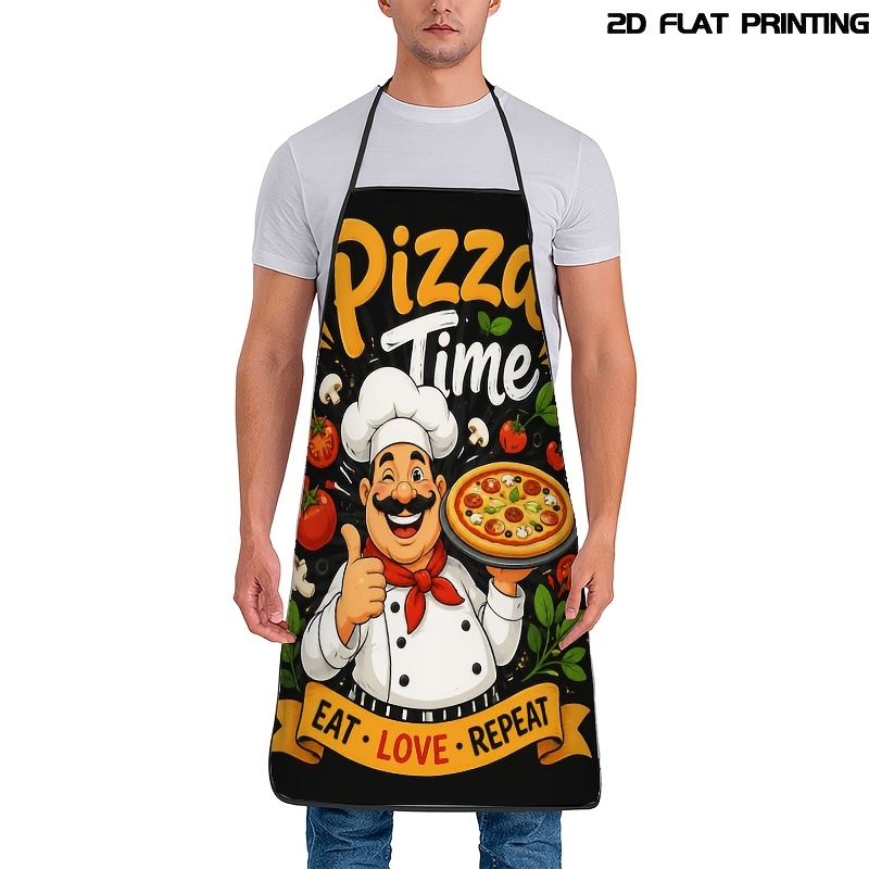 TEMU Grembiule da chef pizzaiolo 1 pz con stampa "", durevole da pulire, vita regolabile, materiale in poliestere, grembiule per pulizie domestiche,