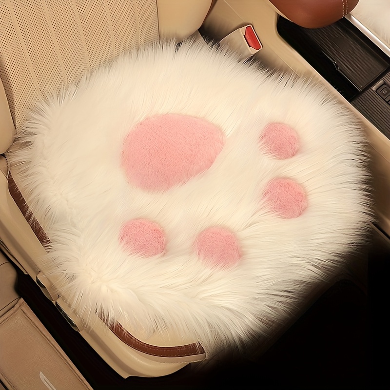 TEMU 1pc Cute Car Seat Warm Winter Plush Cushion, Single-piece Front Seat Mat For Car, Car Interior Accessories For Women's Gift