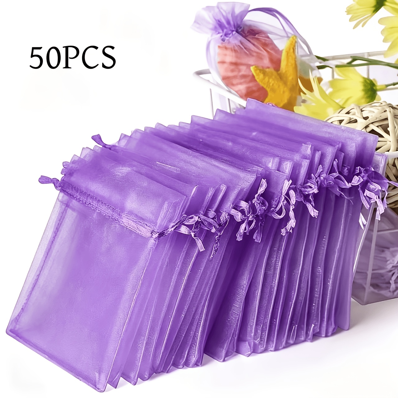 TEMU 100 Stück/50 Stück, 3,54 Zoll × 2,76 Zoll Organzabeutel (Tiefviolett), kleine Geschenkbeutel, kleine Schmucketuis, transparent, elegant