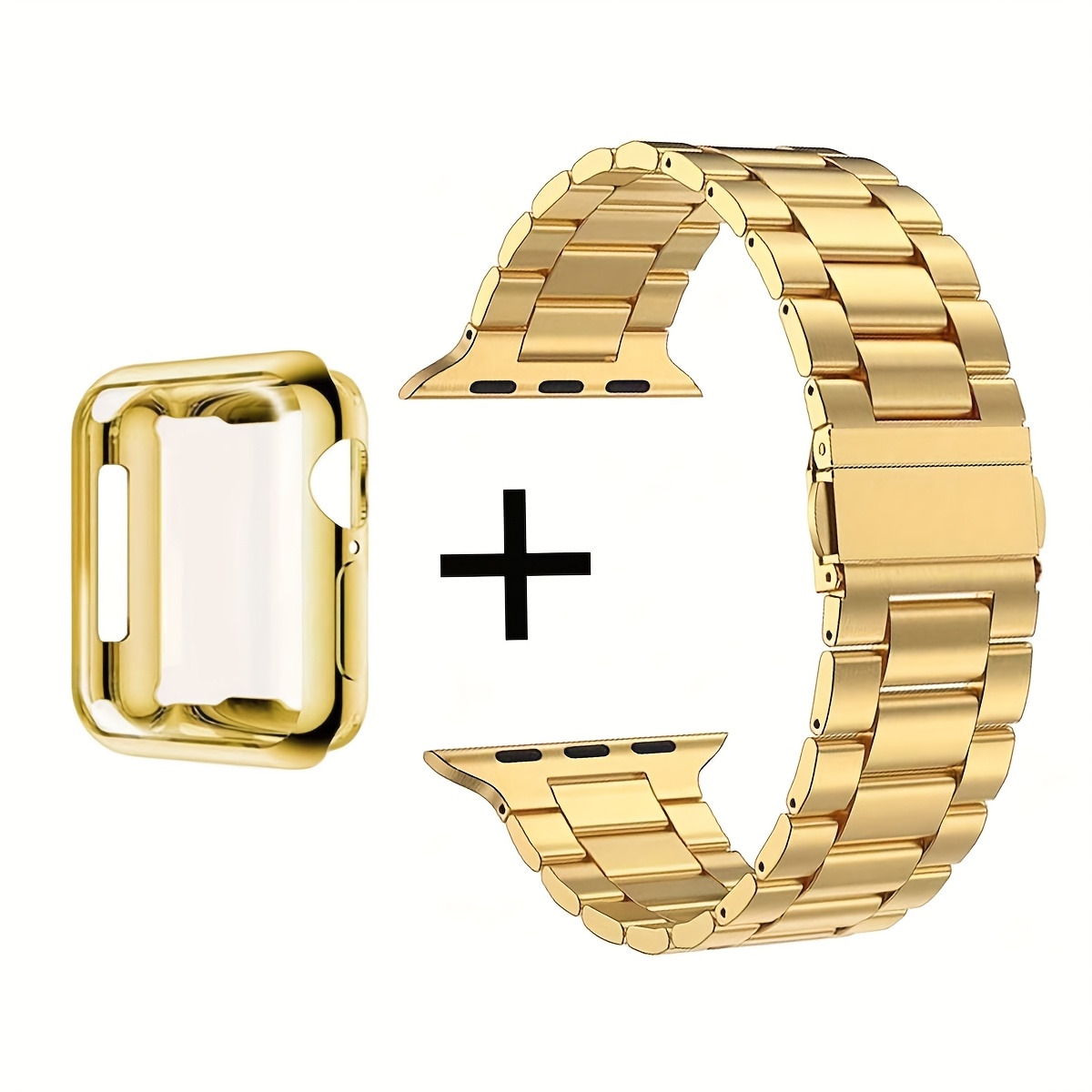 E-shop Druckgürtel aus Stahl mit drei Armbändern + Halbüberzuggehäuse Zwei-Teile-Set, modisches Metallarmband für Apple Watch 42mm, 44mm, 45mm, 38mm,