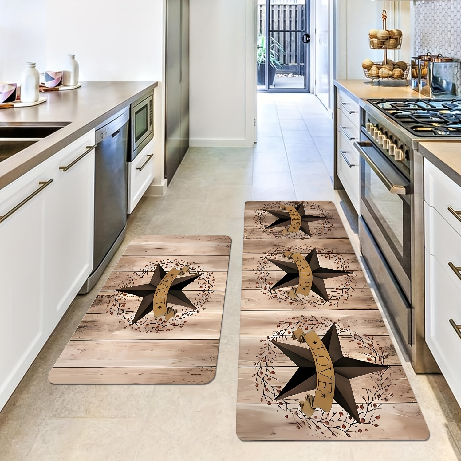  Juego de alfombras de cocina con textura de madera marrón,  tapete de cocina para piso, antideslizante, lavable, tapete de cocina,  tapete de baño, tapete cómodo para decoración de pie : Hogar