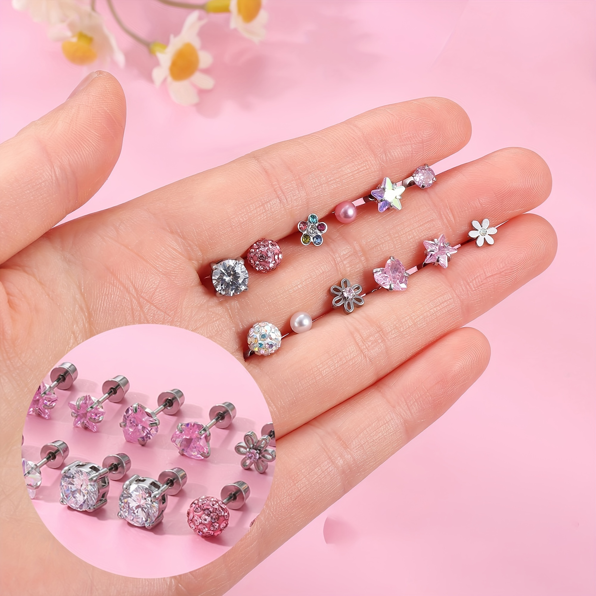 24pcs Stainless Steel Pentagram Ear Bone Nail Earrings