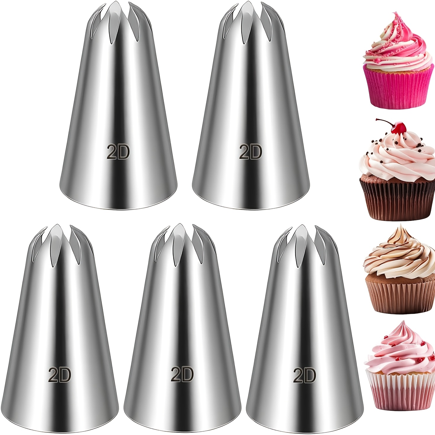 TEMU 5pcs 2d Cake Piping Tips, Cake Decorating Supplies Nozzles, Decorating Tips For Piping, Baking Tools For , Icing, Birthday Cake, Cupcake, Art