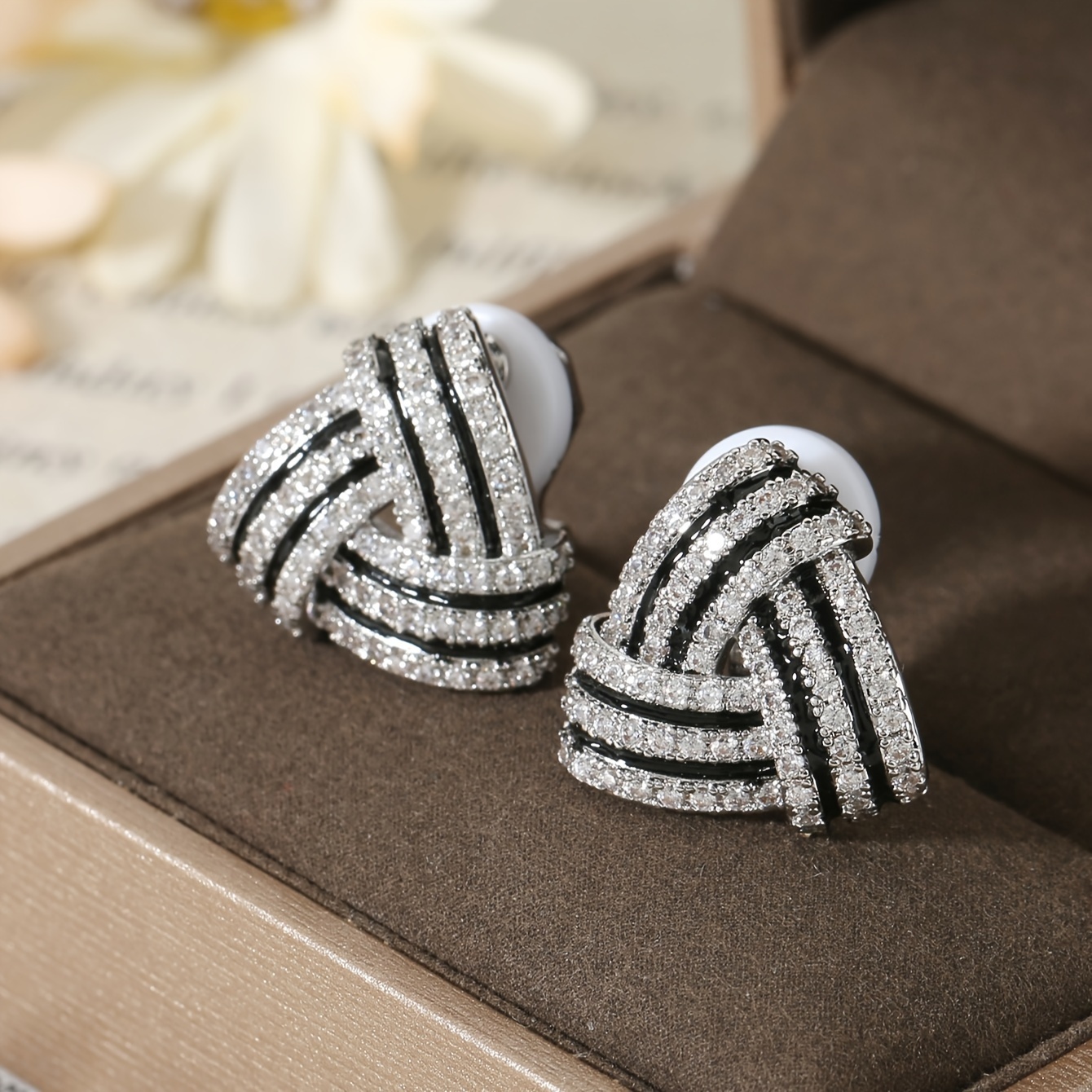 Triangular Clip-On Earrings Set with Synthetic Zirconia