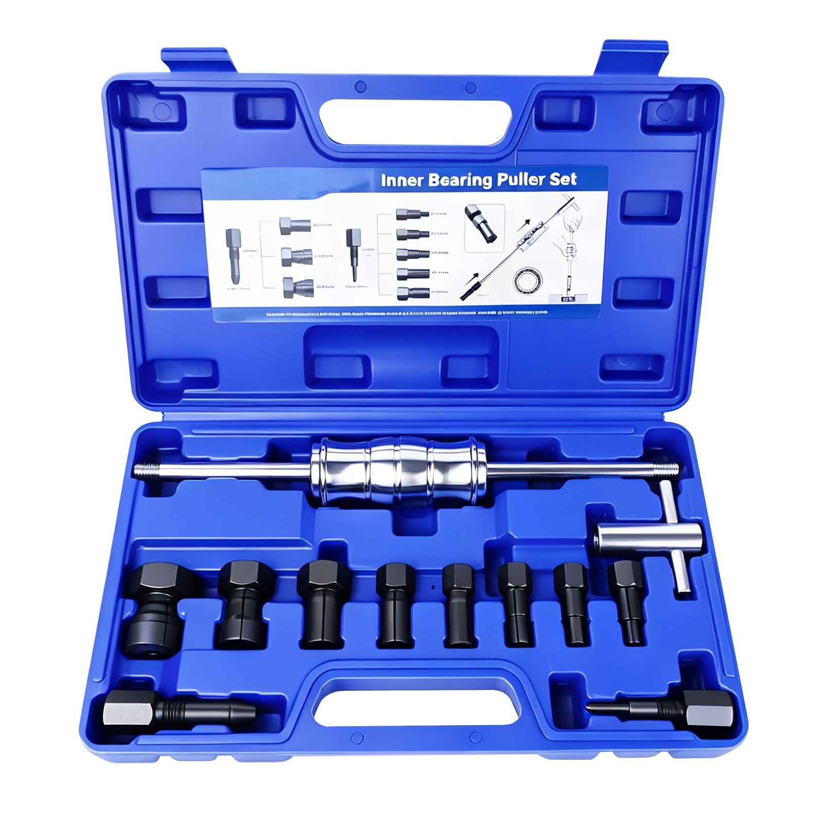 Image of 12pcs Inner Bearing Puller Set, Alloy Steel Slide Hammer Bearing Remover Extractor Kit 8-32mm, Internal Bushing Bearing Removal Tool For Automotive Motorcycle Atv Repair