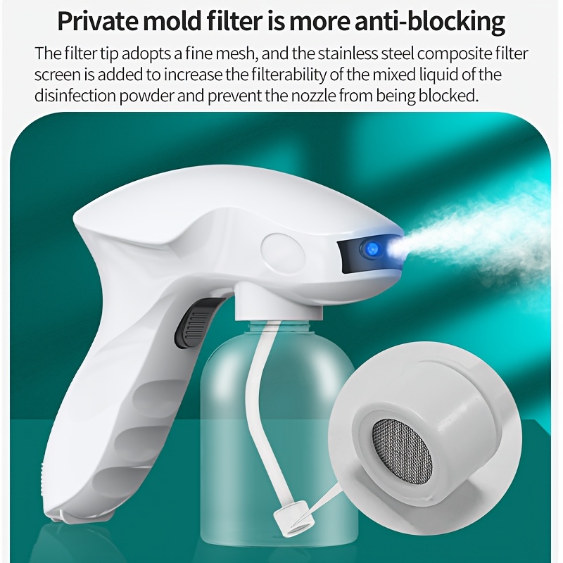 280ml Capacity Blue Light Nano Handheld Atomizing Spray Gun, USB Rechargeable 1200mAh Battery - Anti-Clog Nozzle, Non-Slip Handle, Portable for Home/Travel/Outdoor/Holiday Gifts