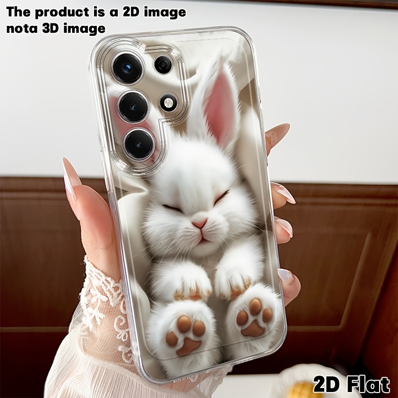 TEMU Phone Case - 2d Flat Fashion Cartoon Cute, Lightweight Soft Transparent Tpu Phone Case, Sleeping Face White Rabbit Pattern Suitable For Galaxy