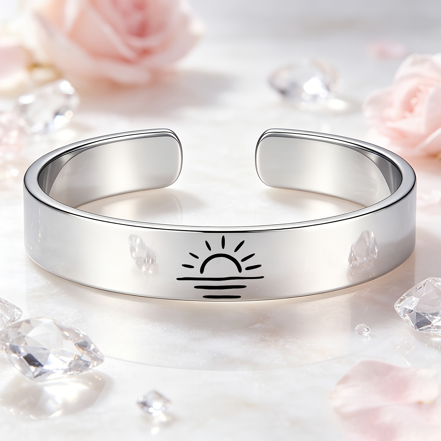 Minimalist Sunrise-over-Water Pattern 304 Stainless Steel Bangle