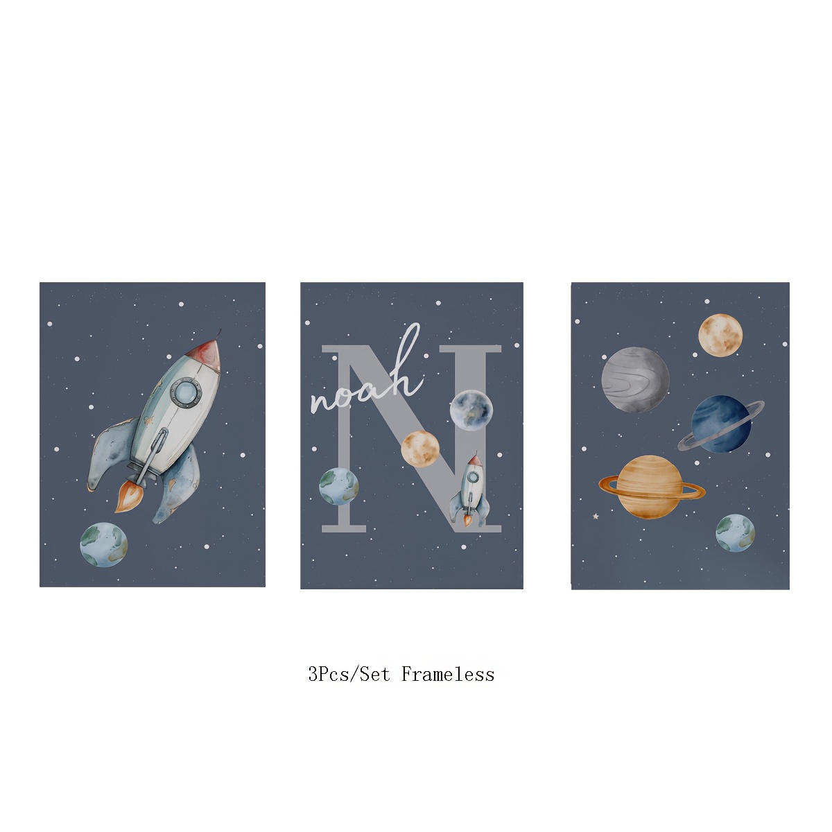 TEMU 2D Flat, 2D Flat, [2D Flat] 3-teiliges/Set personalisierte Leinwandposter, Weltraum Kunst Drucke Poster, Außerraum Druckbare Wandkunst Set mit 3
