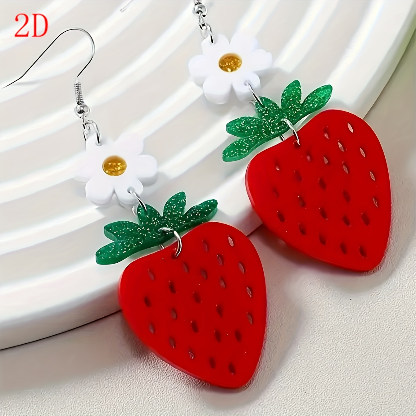 2d Flat, [popular ] Strawberry Dangle Earrings - Cute Acrylic Fruit Jewelry For Everyday & Vacation Wear