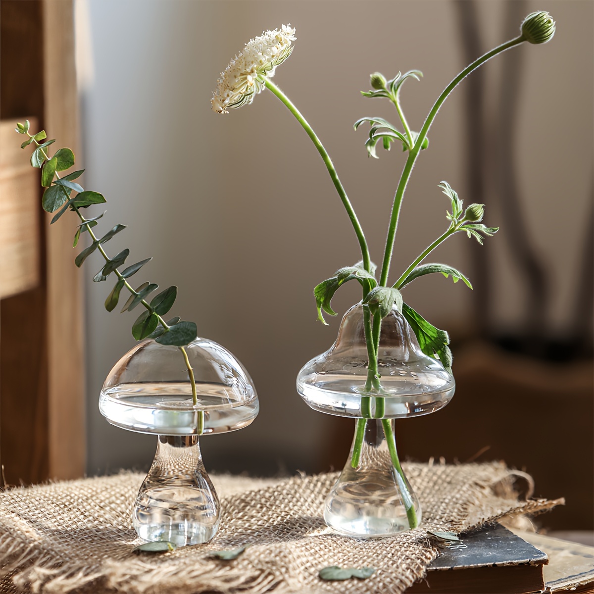 

1pc Nordic Style Hydroponic Mushroom Vases - Narrow Mouth Glossy Raised Mush Transparent Glass Bud Vases For Home Office Living Room Decor - Creative Plant Vases For Indoor Plants